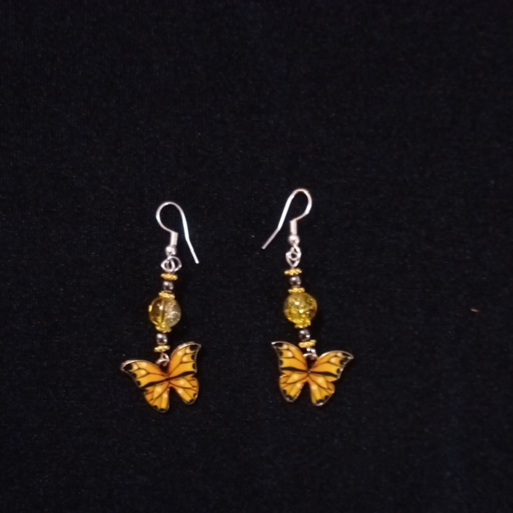 Butterfly Handmade Dangle Earrings in Yellow and Silver